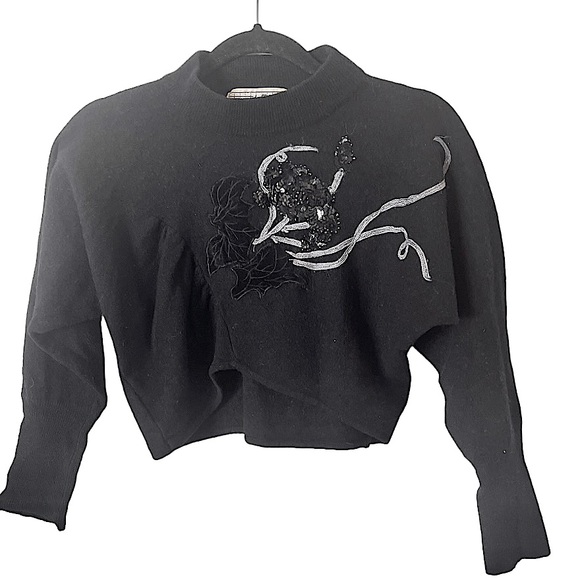 Vintage Le Pullover by Irene Leung Lambswool Cropped‎ Embroidered Sweater M - Picture 1 of 6